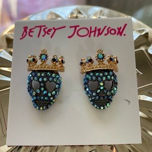 Betsey Johnson skull earrings with crown.